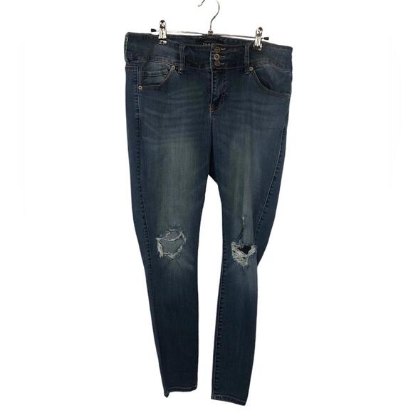 torrid Denim - Torrid Distressed Skinny Jeans Triple Button Mid Rise Sz 14R